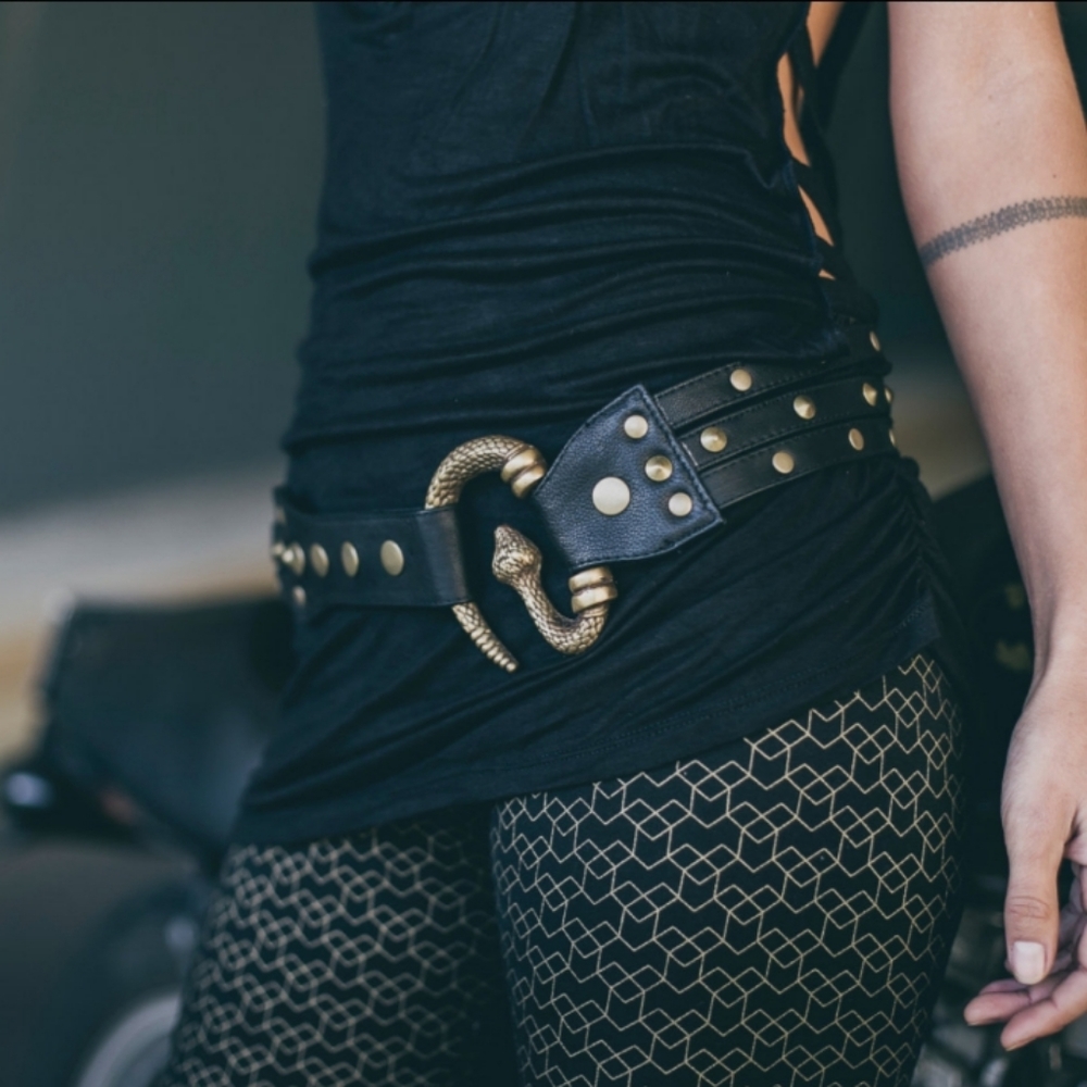 Australian Leather black bronze Serpent goth belt